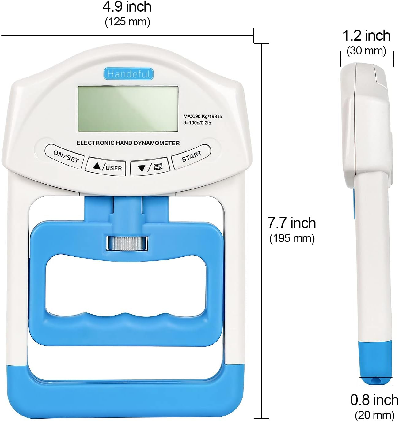 Grip Strength Tester Trainer - Dynamometer Handgrip Measurer Meter, Handheld Strengthener Exerciser for Sports, School, and Home Use (198Lbs / 90Kgs)