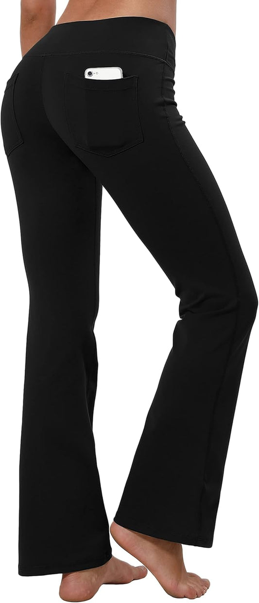 29"/31"/33"/35" 3 Styles Women'S Bootcut Yoga Pants Basic/Back Pockets High Waist Workout Tummy Control Flare