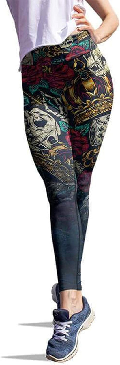 High Waisted Halloween Yoga Leggings for Women Tummy Control,Skull Halloween Print Pumpkin Print Running Stretch Yoga Pants Sweatpants, Black