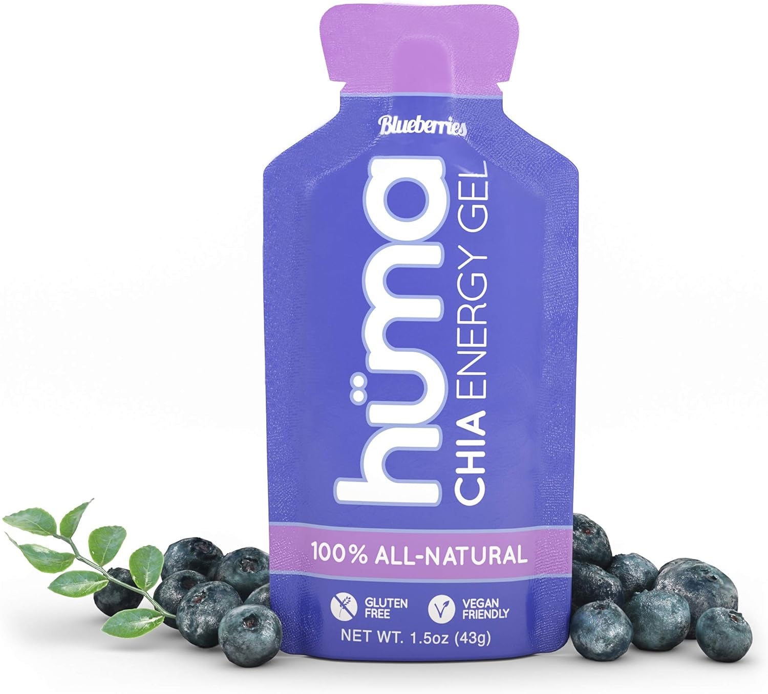 Huma Chia Energy Gel, Blueberries, 12 Gels - Premier Sports Nutrition for Endurance Exercise