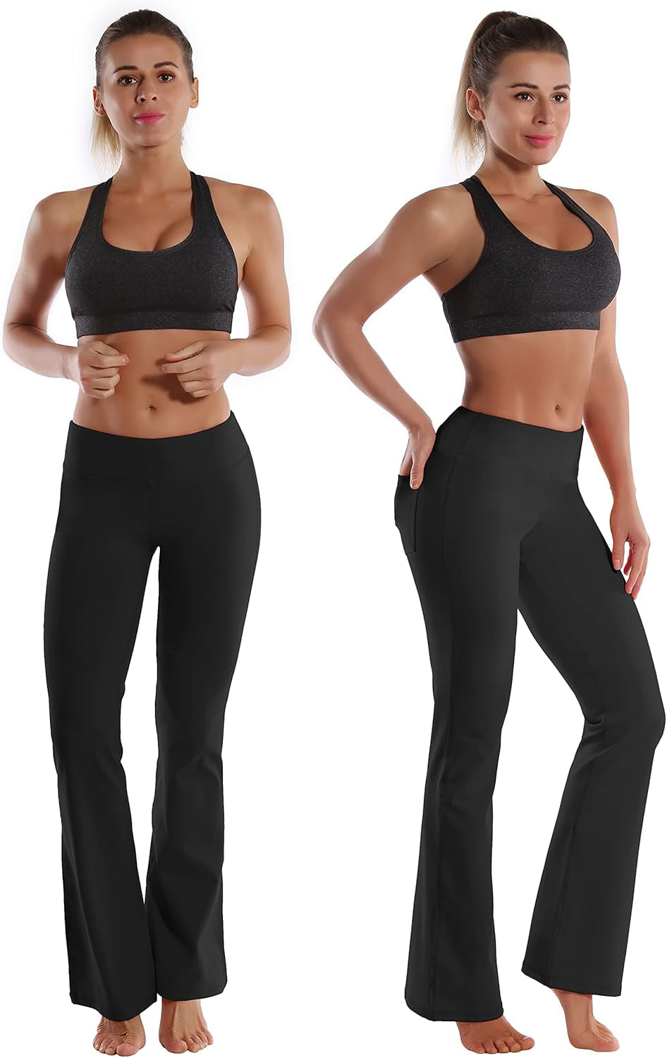 29"/31"/33"/35" 3 Styles Women'S Bootcut Yoga Pants Basic/Back Pockets High Waist Workout Tummy Control Flare