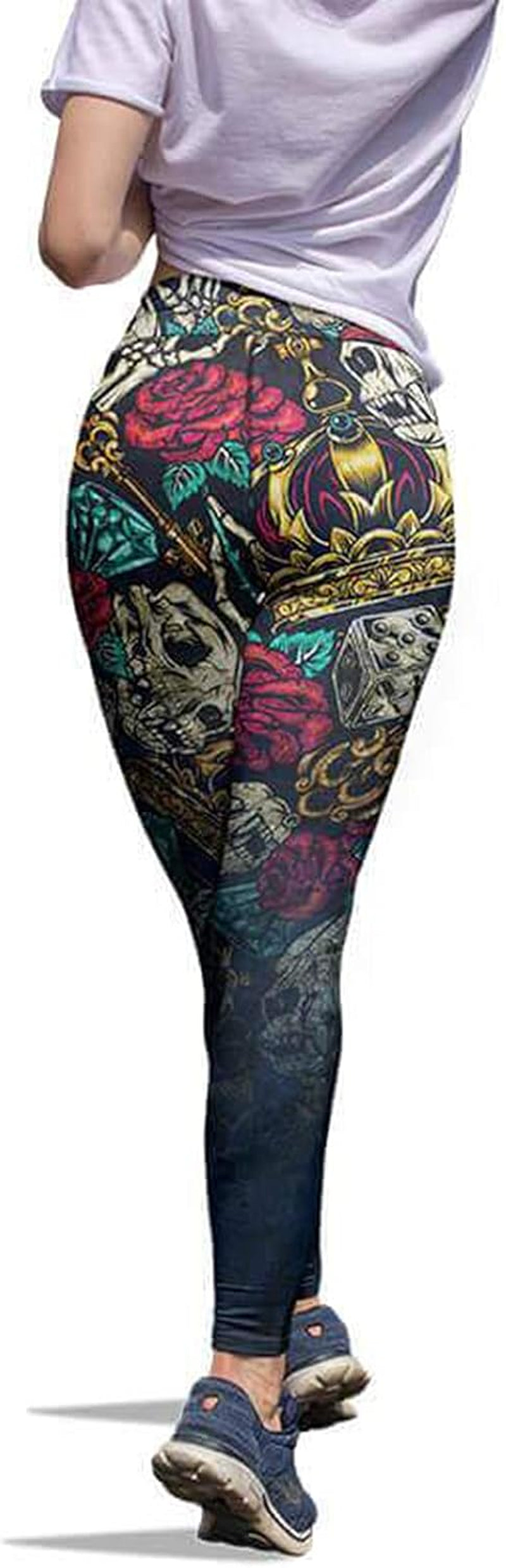 High Waisted Halloween Yoga Leggings for Women Tummy Control,Skull Halloween Print Pumpkin Print Running Stretch Yoga Pants Sweatpants, Black