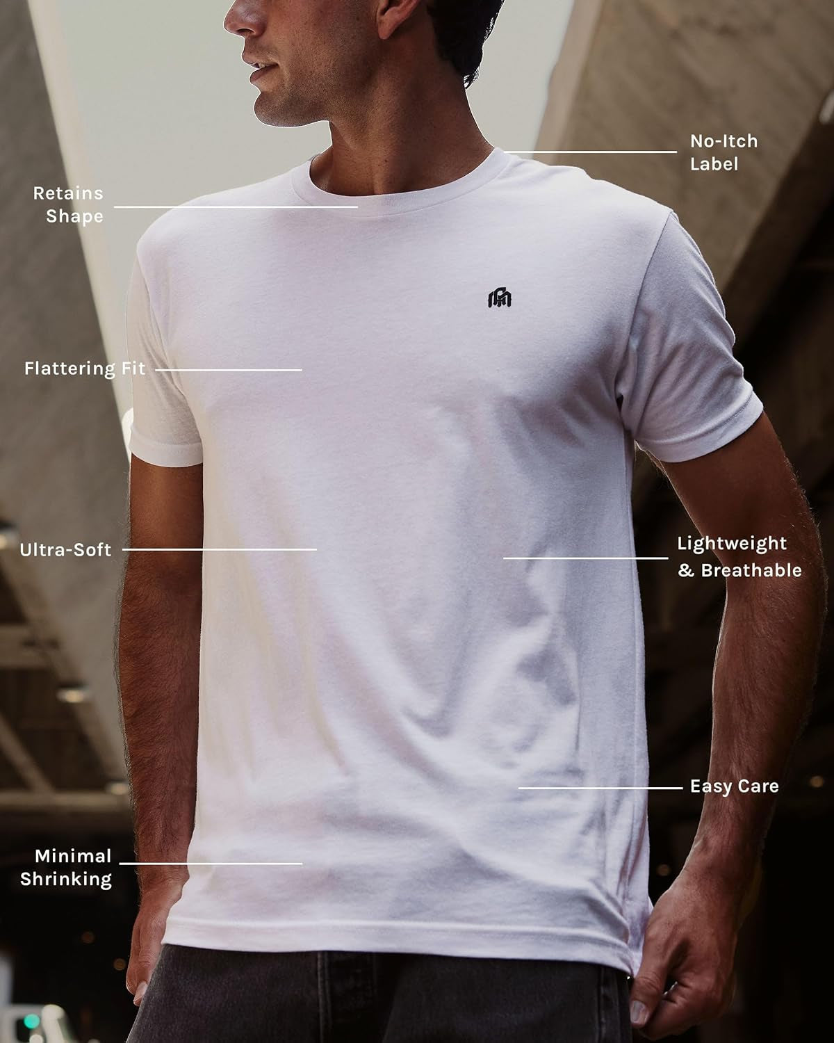 Mens T Shirt with Logo - Short Sleeve Crew Neck Soft Fitted Tees S - 4XL Fresh Classic Basic Tshirts