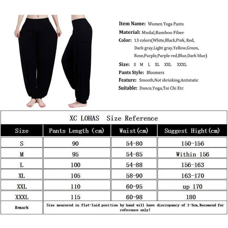 Women Yoga Pants Women plus Size Yoga Leggings Colorful Bloomers Dance Yoga Taichi Full Length Pants Modal Pants Yoga Clothes