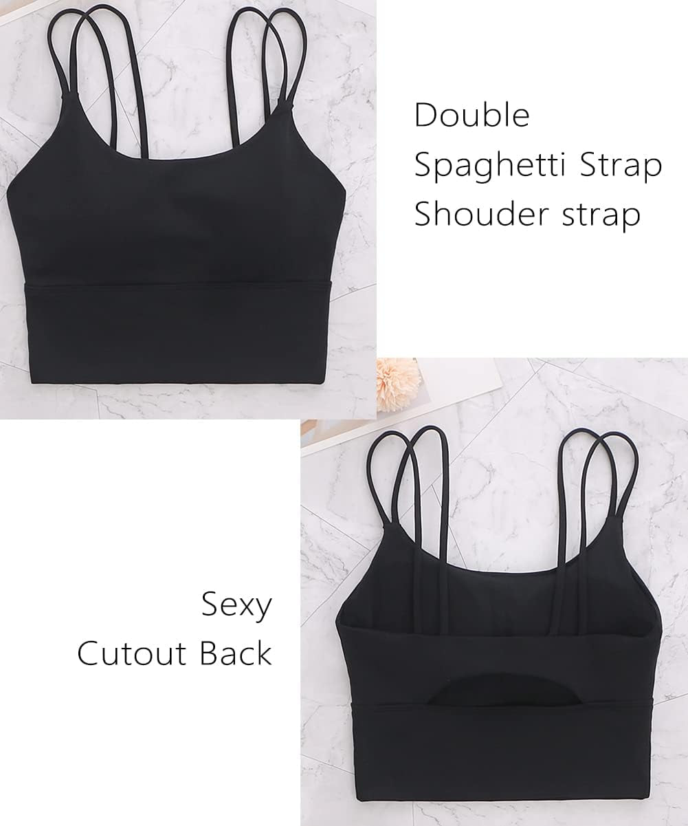 Womens Longline Sports Bra Padded Yoga Workout Crop Tank Tops Strappy Camisole Fitness Shirts