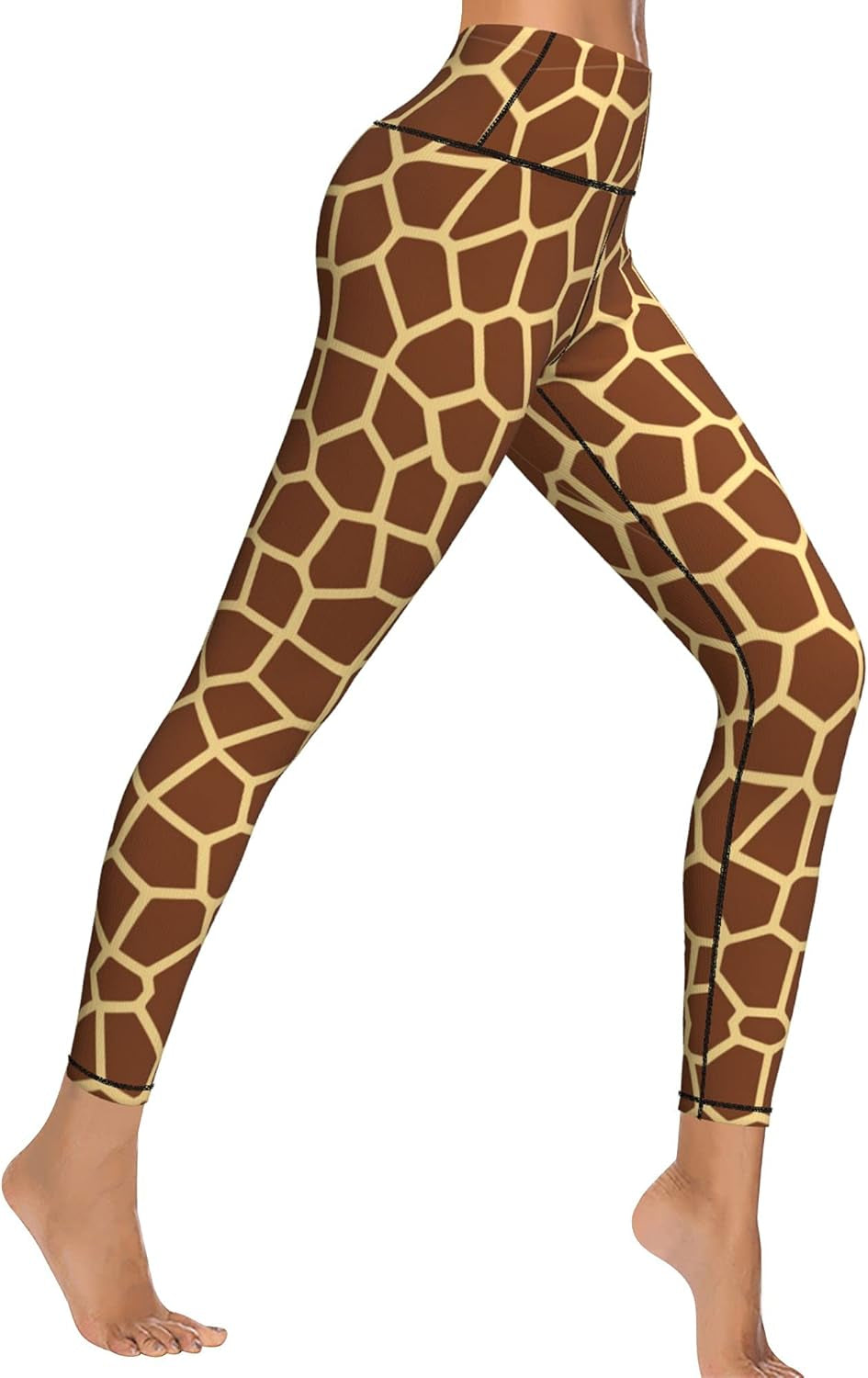 Yoga Pants Women Tummy Control Leggings Cartoon Giraffe Texture Pattern High Waist Trousers for Cycling Running 2XL